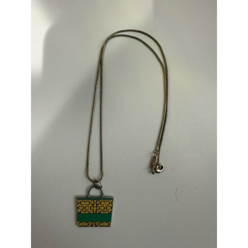 VTG Coach Sterling Silver Snake Chain Shopping Bag Pendant Necklace 18" 925 Y2K‎